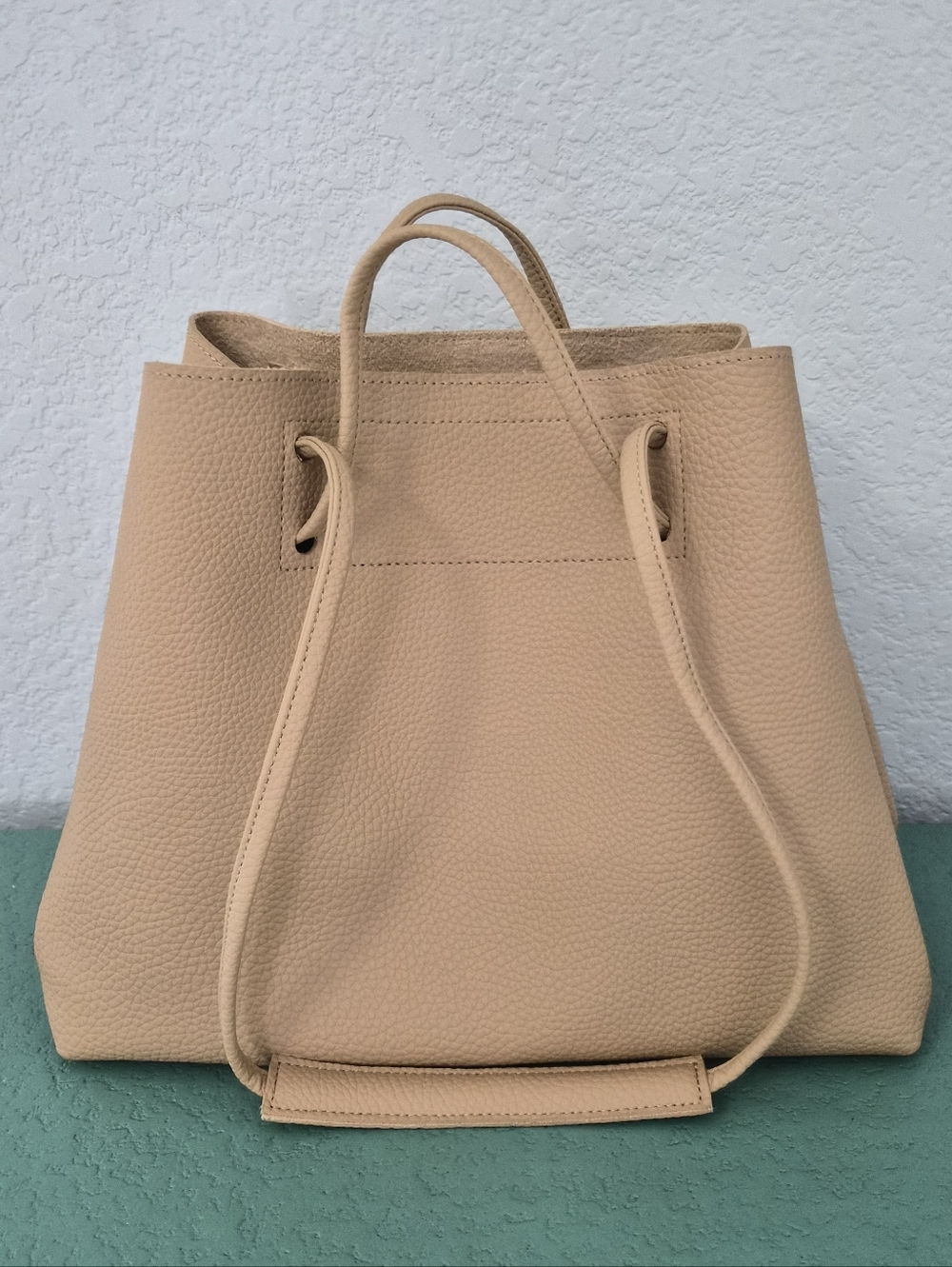 Tan Pebbled Vegan Leather Slouchy Bucket Bag - Picture 2 of 14